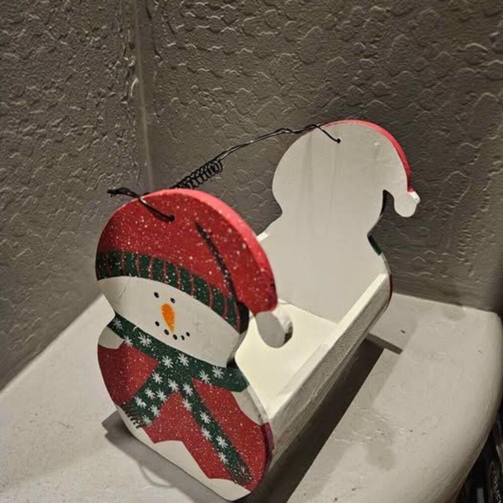 Wooden Hand-painted Holiday Snowman Basket
